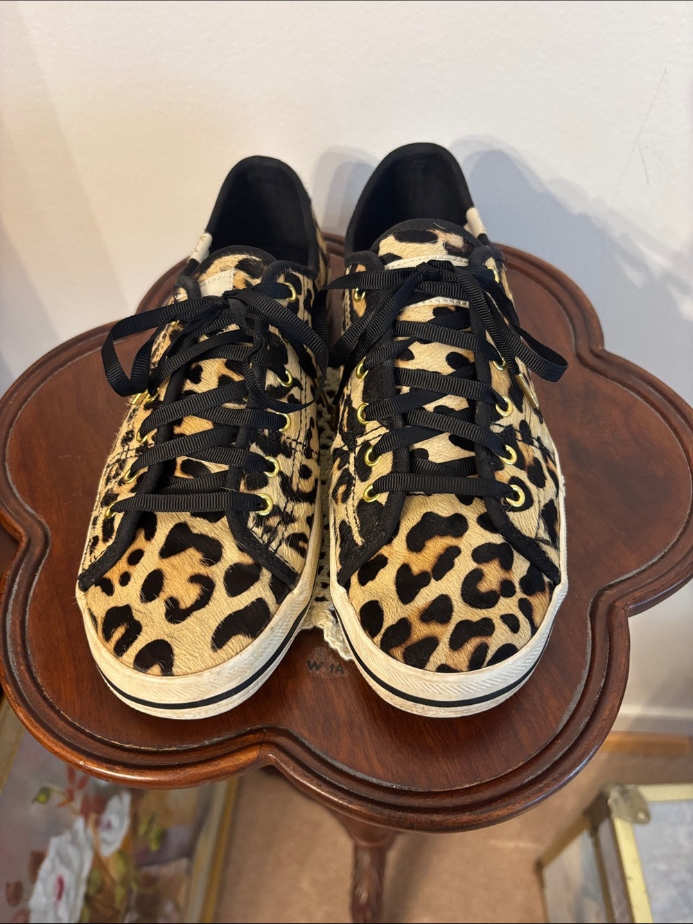 kate spade Leopard-Print Lace-Up Sneakers in Black & Tan